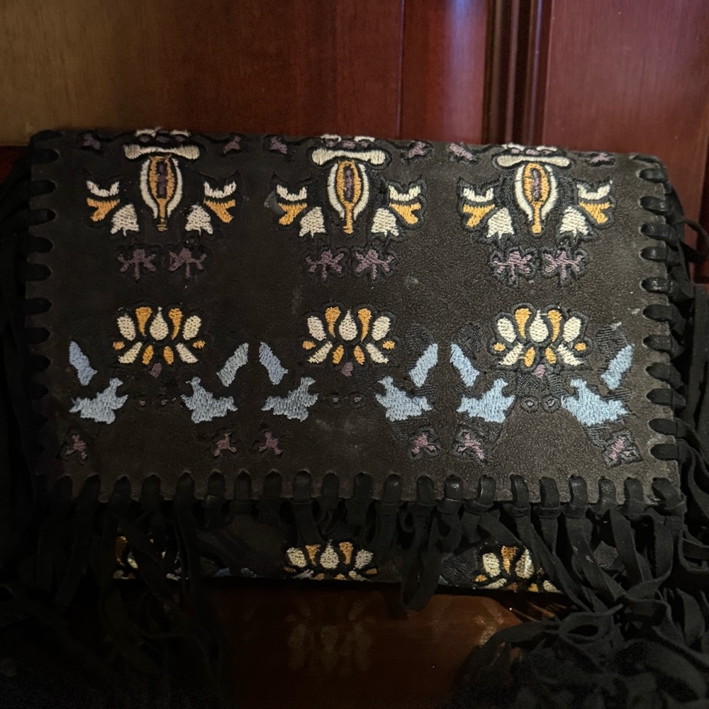 Isabel Marant suede fringed embroidered clutch